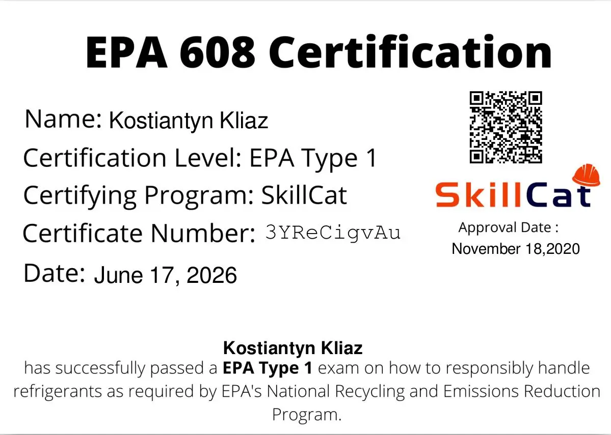 EPA 608 Certificate